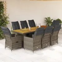 Set Bistr da Giardino 9 pz con Cuscini in Polyrattan Grigio 3277259