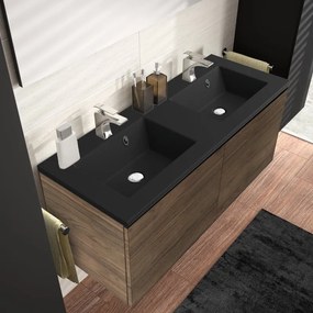 Mobile sottolavabo e lavabo Neo Line rovere noce/nero L 120 x H 32 x P 48 cm 2 vasche 2 cassetti