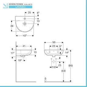Lavabo sospeso Geberit 50 cm in ceramica bianco Selnova