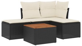 Set divani da giardino 5 pz con cuscini in polyrattan nero