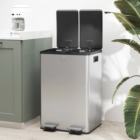Pattumiera Differenziata Cestino Spazzatura 2 Scomparti da 28L in Acciaio Inox Argento...