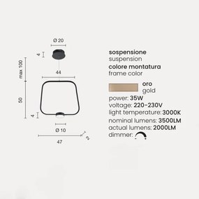 Lampada LED sospensione 35W - moderno Oro ALFA 47 cm