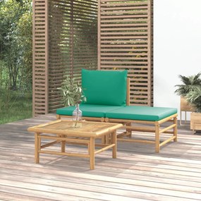 Set Salotto da Giardino 3pz con Cuscini Verdi Bambù