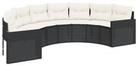 Divano giardino tavolo e cuscini semicircolare nero polyrattan