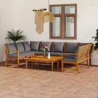 Set Divani da Giardino 9 pz con Cuscini in Massello di Acacia 3057782