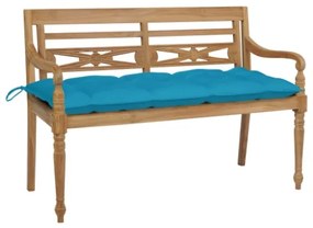 Panca Batavia con Cuscino Azzurro 120 cm in Massello di Teak