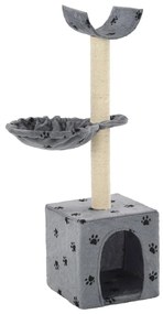 Albero Per Gatti Tiragraffi Sisal 105 Cm Zampe Stampate Grigio /
