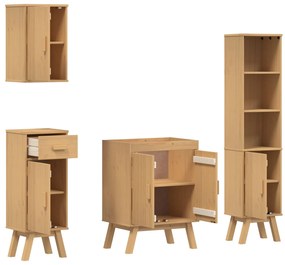 Set di mobili per il bagno in legno massello di pino, 4 pezzi
