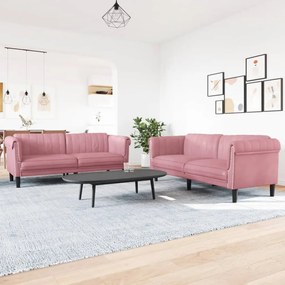 Set Di Divani 2 Pz Rosa İn Velluto /