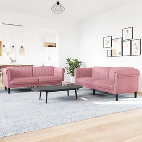 Set Di Divani 2 Pz Rosa İn Velluto /