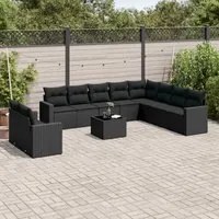 Set Divani da Giardino 11 pz con Cuscini in Polyrattan Nero 3251512