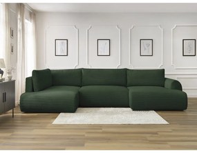Divano angolare in verde scuro allungabile (con penisola a destra/a forma di "U") con rivestimento in velluto a coste Lucien – Bobochic Paris