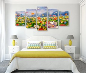 Quadri 5 pezzi – Pittura a olio di fiori selvatici