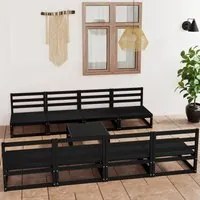 Set Divani da Giardino 9 pz Nero in Legno Massello di Pino cod mxl 36288