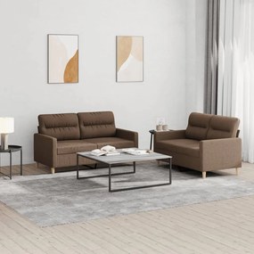 Set Di Divani 2 Pz Con Cuscini Marrone İn Tessuto /