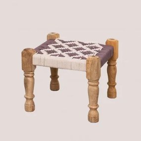 Sgabello Basso in Macramè e Legno Onik Marrone Legno Naturale - Sklum
