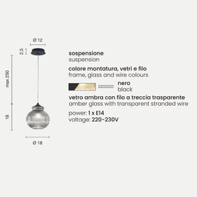 Lampada sospensione D18 cm in vetro soffiato Ambra - MADAGASCAR Mod1