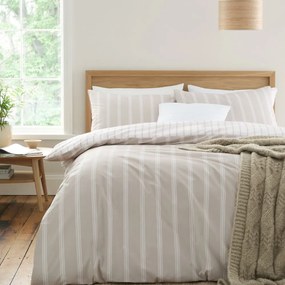 Biancheria da letto beige in cotone per letto matrimoniale 200x200 cm Ashford Stripe – Bianca