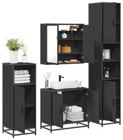 Set Mobili Da Bagno 4 Pz Nero İn Legno Multistrato /
