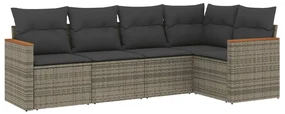 Set divano da giardino 5 pz con cuscini grigio in polyrattan