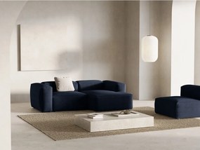 Divano angolare blu scuro (con penisola a destra/con chaise lounge) con rivestimento in velluto a coste Bergamo – Cosmopolitan Design