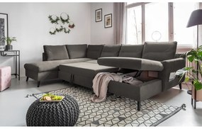 Divano letto a U in velluto grigio scuro, angolo sinistro Stylish Stan - Miuform