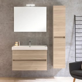 Mobile bagno sospeso con lavabo L 80 x H 57 x P 46 cm olmo rousseau in truciolare 2 cassetti per vasca centrale Kora