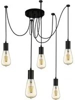 Lampadario Industrial-Nordico Scarabocchio Acciaio Nero 5 Luci E27