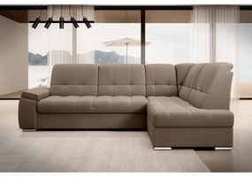 Divano angolare marrone allungabile/con contenitore (con penisola a destra/a L) e rivestimento in velluto Sado – ELTAP