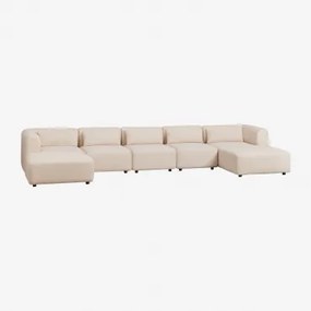 Divano Chaise Longue Modulare A 5 Pezzi Fogler Con Doppia Chaise Longue Ciniglia Crema Beige - Sklum