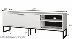 Mobile TV Da Terra 140 Cm Con Piedini Neri E Anta Frontale Way Bianco