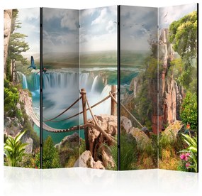 Paravento design Eden nascosto II - paesaggio tropicale fantastico con ponte e cascata