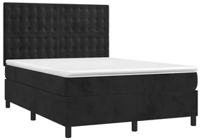 Letto a molle con materasso e led nero 140x200 cm in velluto