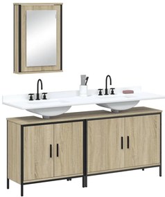 Set mobili da bagno 3 pz rovere sonoma in legno multistrato