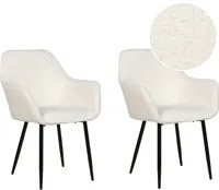 Set di 2 sedie da pranzo in tessuto boucl bianco braccioli schienale intagliato gambe in metallo moderna industriale