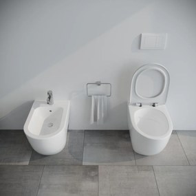 Bidet e Vaso WC Fast filo muro in ceramica completo di sedile softclose