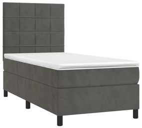 Letto a molle con materasso e led grigio scuro 100x200 cm