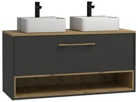 Mobile per bagno sospeso con lavabo doppio da appoggio - 120 cm - Antracite - YANGRA