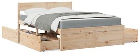 Letto Con Cassetti E Materasso 140x190 Cm Legno Massello Pino /