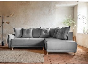 Divano letto in velluto a coste grigio (angolo destro) Lazy Lukka - Miuform