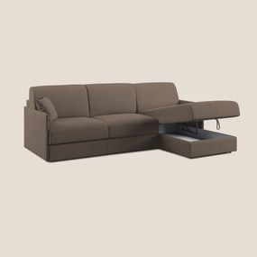 Evans Divano letto angolare con penisola in morbido tessuto impermeabile T02 marrone