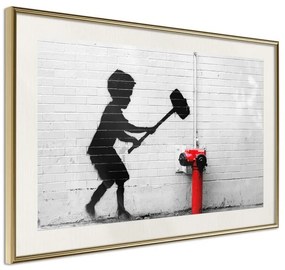 Poster  Banksy: Hammer Boy  Cornice Quadri Cornice d'oro con passe-partout, Larghezza x Altezza Home decor 30x20