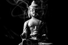 Stampa su tela – Statua del Buddha in bianco e nero