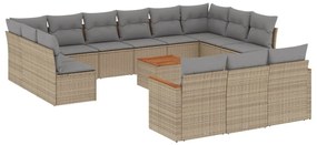 Set divano da giardino 14 pz con cuscini beige misto polyrattan