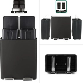 Cestino per la spazzatura nero opaco in acciaio per raccolta differenziata/con pedale 2x20 l Aliya – Spirella