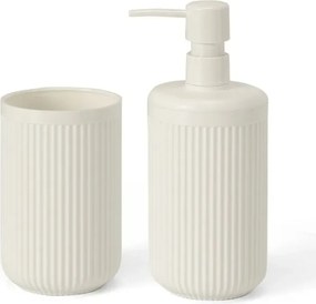 Set accessori bagno 2 pz con dispenser e portaspazzolino bianco crema cannettato Arizona