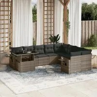 Set Divano da Giardino 10 pz con Cuscini Grigio in Polyrattan 3268140