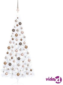 vidaXL Albero di Natale a Metà Preilluminato con Palline Bianco 240 cm