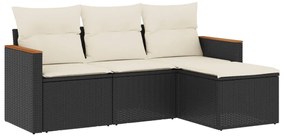 Set divani da giardino 4 pz con cuscini nero in polyrattan