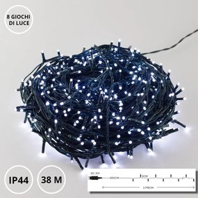 Catenaria Natalizia LED 8 GIOCHI DI LUCE 38m C.VERDE IP44-1752296604 Colore Bianco Freddo 7500 - 8500 °K